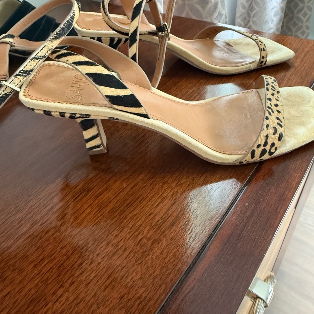 Franco Sarto Cream and Black Heels with Braided Detail